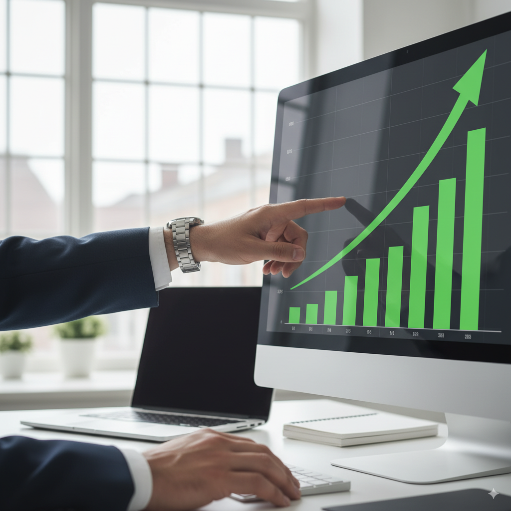 Main pointant un graphique de revenus